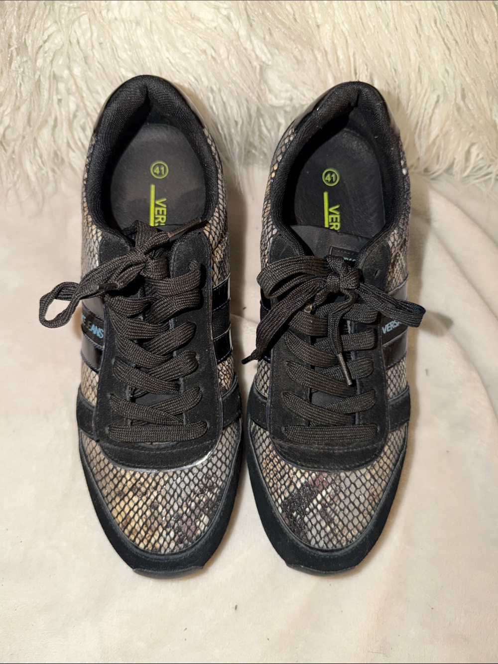 Versace Jeans Collection Black Snake-Print Low-Top Sneakers